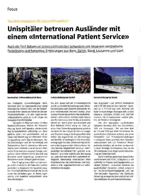 Vorschauseite 1: Wie aktiv akquirieren die Universitätsspitäler?Unispitäler betreuen Ausländer mit einem «International Patient Service»