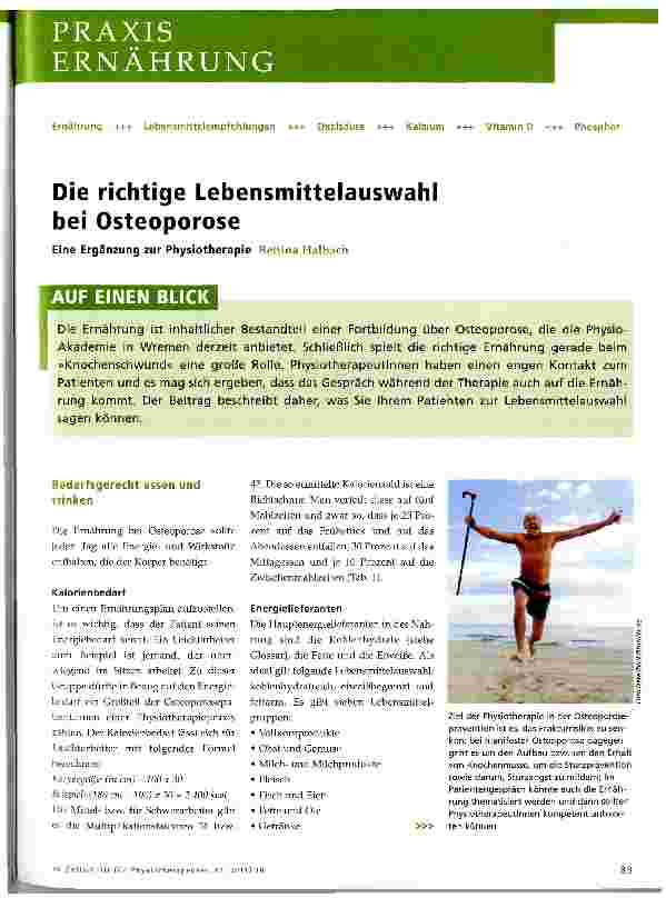 Vorschauseite 1: Die richtige Lebensmittelauswahl bei Osteoporose