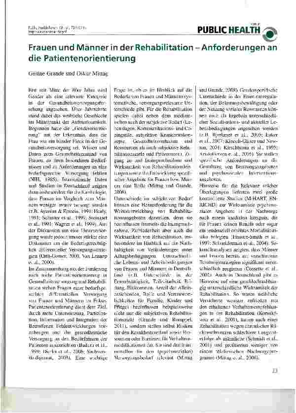 Vorschauseite 1: Frauen und Männer in der Rehabilitation -Anforderungen an die Patientenorientierung