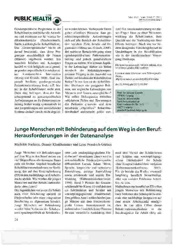 Vorschauseite 2: Frauen und Männer in der Rehabilitation -Anforderungen an die Patientenorientierung