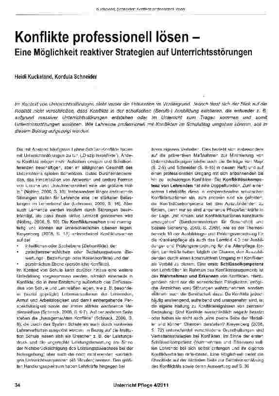 Vorschauseite 1: Konflikte professionell lösen - Eine Möglichkeit reaktiver Strategien auf Unterrichtsstörungen