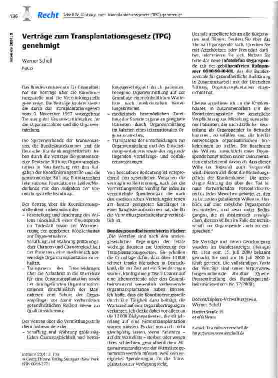 Vorschauseite 1: Verträge zum Transplantationsgesetz (TPG) genehmigt
