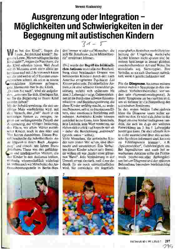 Vorschauseite 1: Ausgrenzung oder Integration - Möglichkeiten und Schwierigkeiten in der Begegnung mit autistischen Kindern