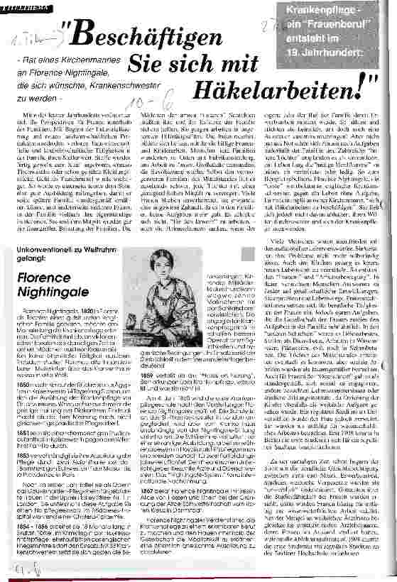 Vorschauseite 1: Beschäftigen Sie sich mit Häkelarbeiten! - Rat eines Kirchenmannes an Florence Nightingale, die sich wünschte Krankenschwester zu werden