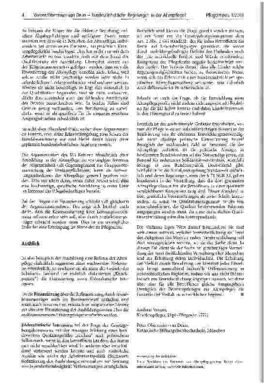 Vorschauseite 3: Bundeseinheitliche Regelungen in der Altenpflege? Bestandsaufnahme, Gründe für eine einheitliche Regelung, Hindernisse