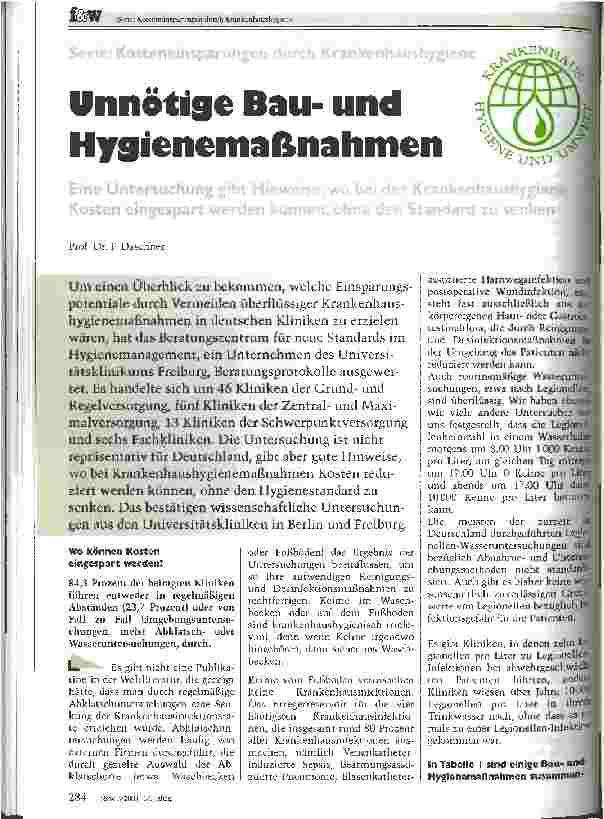 Vorschauseite 1: Unnötige Bauund Hygienemaßnahmen Serie: Kosteneinsparungen durch Krankenhaushygiene