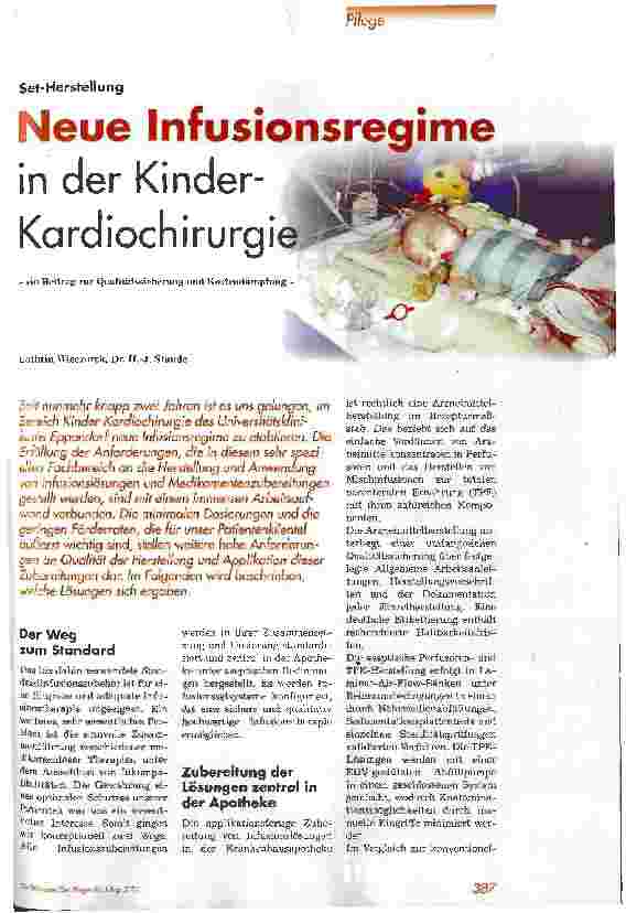 Vorschauseite 1: Neue Infusionsregime in der Kinder-Kardiochirurgie Ein Beitrag zur Qualitätssicherung und Kostendämpfung