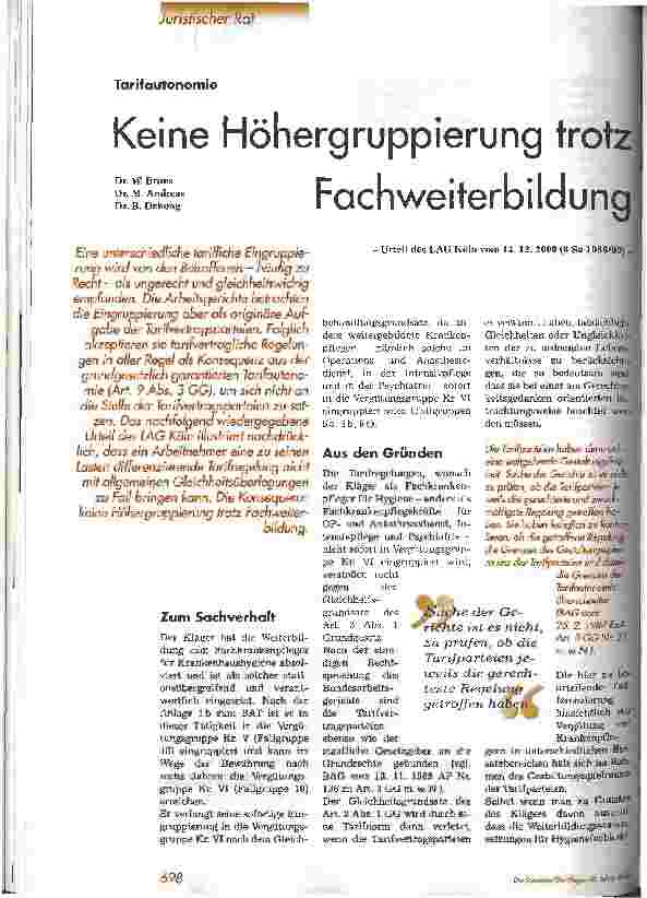 Vorschauseite 1: Keine Höhergruppierung trotz Fachweiterbildung Tarifautonomie