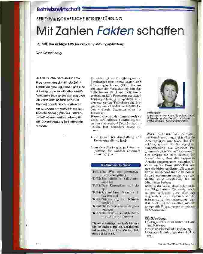 Vorschauseite 1: Mit Zahlen Fakten schaffen Teil VIII: Die richtige EDV für die Zeit-/Leistungserfassung