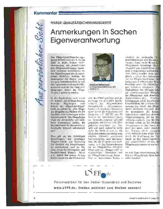 Vorschauseite 1: Anmerkungen in Sachen Eigenverantwortung Pflege-Qualitätssicherungsgesetz