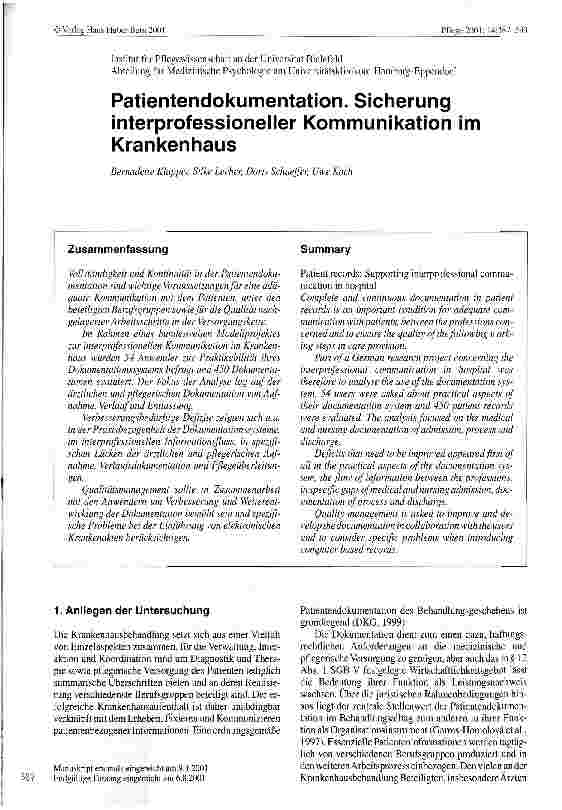Vorschauseite 1: Patientendokumentation. Sicherung interprofessioneller Kommunikation im Krankenhaus