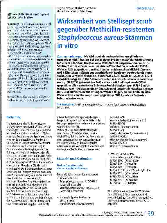 Vorschauseite 1: Wirksamkeit von Stellisept scrub gegenüber Methicillin-resistenten Staphylococcus aureus-Stämmen in vitro