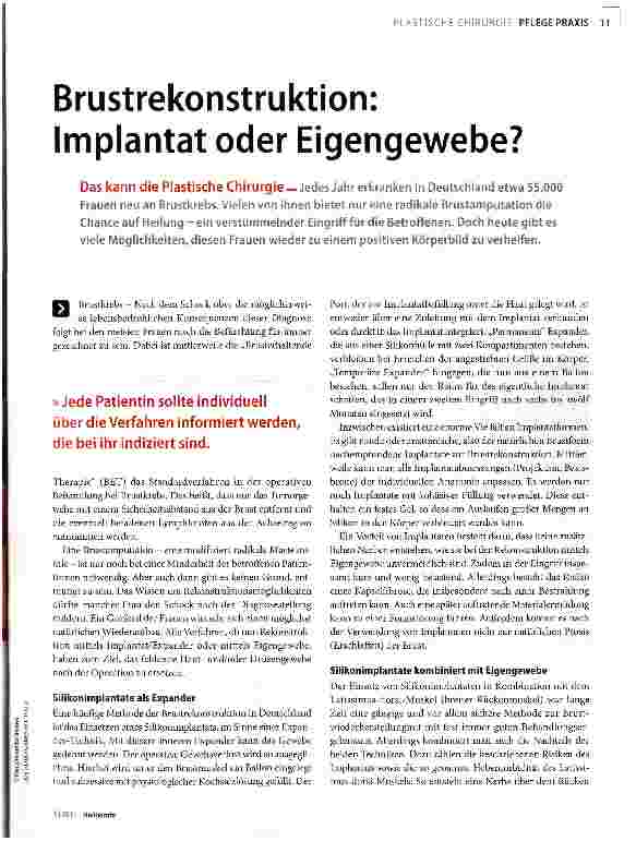 Vorschauseite 1: Brustrekonstruktion: Implantat oder Eigengewebe?