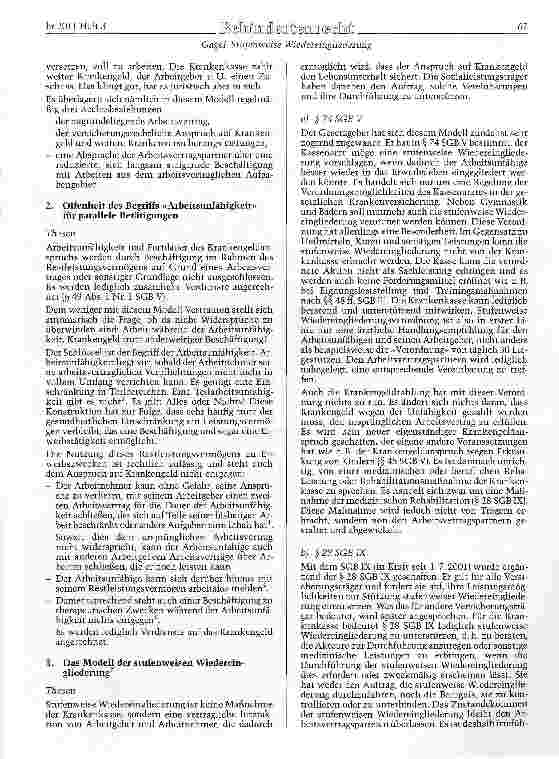 Vorschauseite 2: Stufenweise Wiedereingliederung - Einordnungsprobleme in der Gemenge-laee zweier Rechtsgebiete und dreier Rechtsverhältnisse