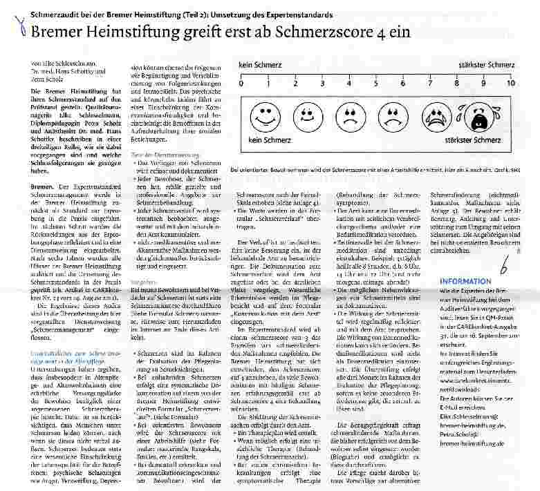 Vorschauseite 1: Bremer Heimstiftung greift erst ab Schmerzscore 4 ein