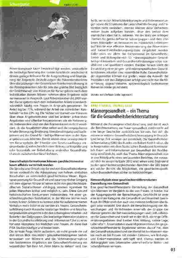 Vorschauseite 1: Männergesundheit - ein Thema für die Gesundheitsberichterstattung