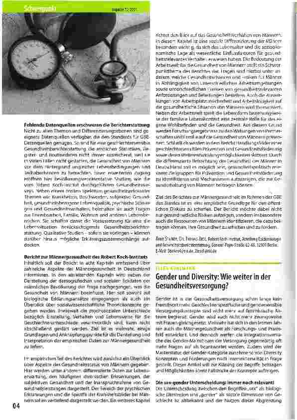 Vorschauseite 2: Männergesundheit - ein Thema für die Gesundheitsberichterstattung