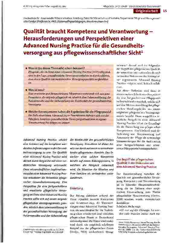 Vorschauseite 1: Qualität braucht Kompetenz und Verantwortung -Herausforderungen und Perspektiven einer Advanced Nursing Practice für die Gesundheitsversorgung aus pflegewissenschaftlicher Sicht