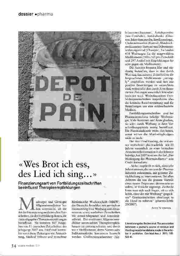 Vorschauseite 1: «Wes Brot ich ess, des Lied ich sing...»