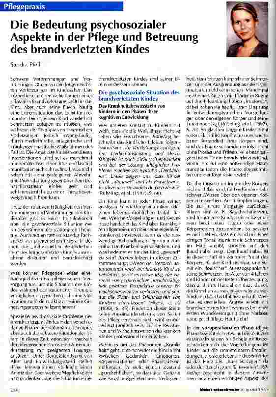 Vorschauseite 1: Die Bedeutung psychosozialer Aspekte in der Pflege und Betreuung des brandverletzten Kindes