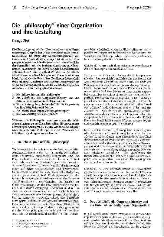 Vorschauseite 1: Die philosophy einer Organisation und ihre Gestaltung