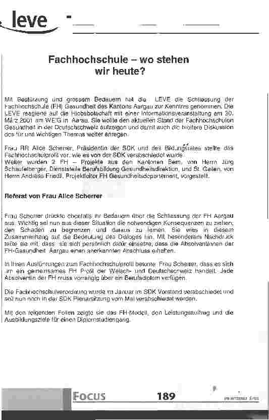 Vorschauseite 1: Fachhochschule - wo stehen wir heute?