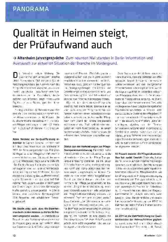 Vorschauseite 1: Qualität in Heimen steigt, der Prüfaufwand auch-> Altenheim Jahresgespräche Zum neunten Mal standen in Berlin Information und Austausch zur aktuellen Situation der Branche im Vord…