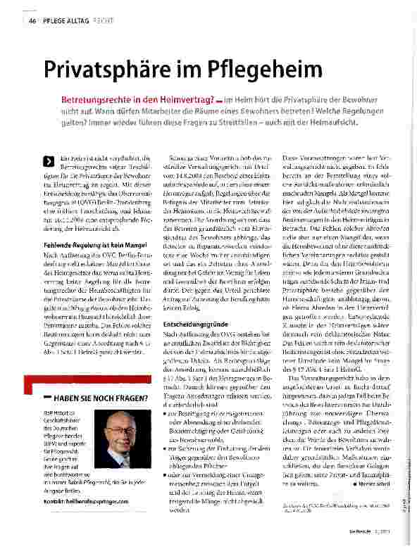 Vorschauseite 1: Privatsphäre im Pflegeheim