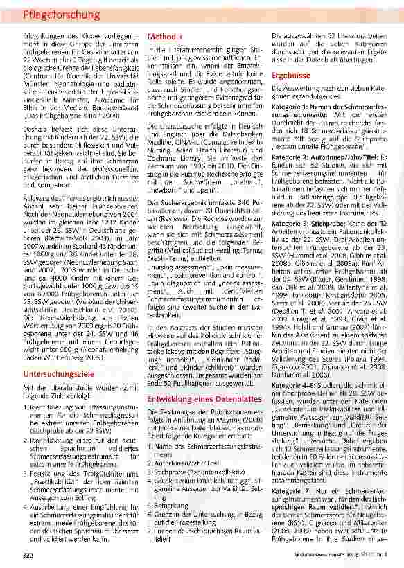 Vorschauseite 4: Pflegerische Schmerzerfassung bei extrem unreifen Frühgeborenen im deutschen Sprachraum