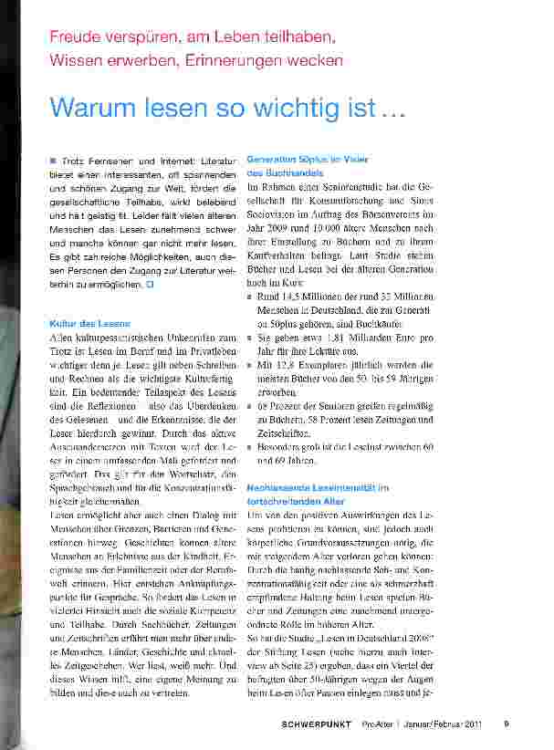 Vorschauseite 1: Freude verspüren, am Leben teilhaben, Wissen erwerben, Erinnerungen weckenWarum lesen so wichtig ist