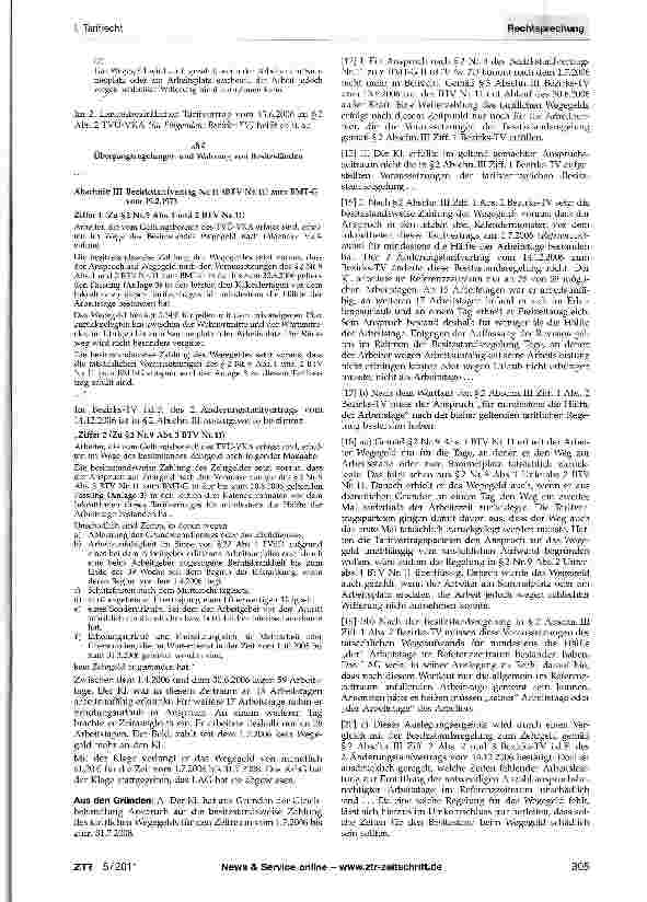 Vorschauseite 2: Tarifliches Wegegeld - Besitzstand - GleichheitssatzGG Art. 3 Abs. 1; BUrIG §§1, 7, 11 Abs. 1, §13 Abs. 1 Satz 1; Bezirkstarifvertrag Nr. 11 zum BMT-G II (BTV Nr. 11); 2. Landesbe…