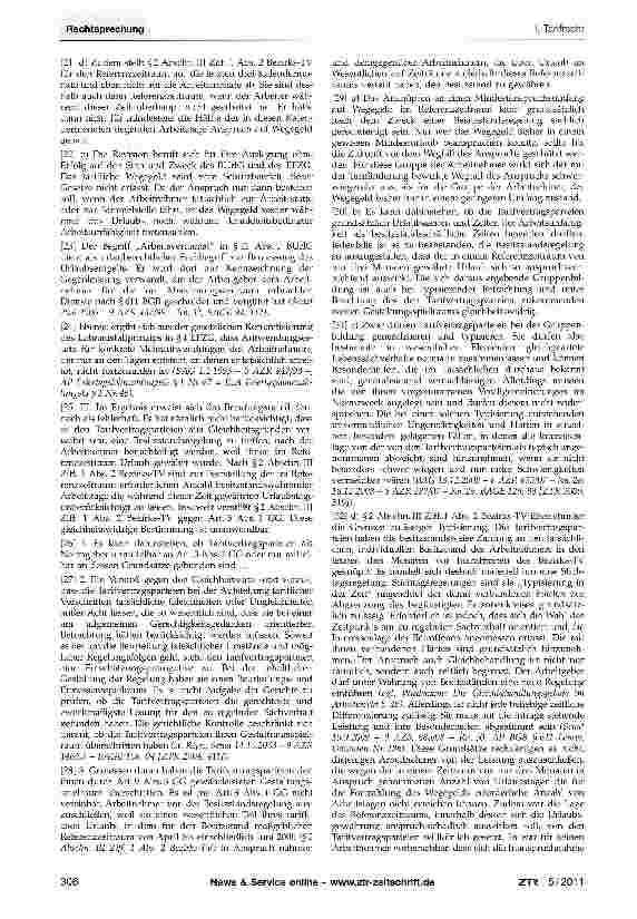 Vorschauseite 3: Tarifliches Wegegeld - Besitzstand - GleichheitssatzGG Art. 3 Abs. 1; BUrIG §§1, 7, 11 Abs. 1, §13 Abs. 1 Satz 1; Bezirkstarifvertrag Nr. 11 zum BMT-G II (BTV Nr. 11); 2. Landesbe…