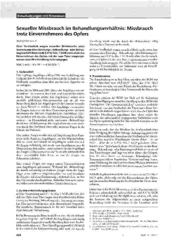 Vorschauseite 1: Sexueller Missbrauch im Behandlungsverhältnis: Missbrauch trotz Einvernehmens des Opfers StGB § 174c Abs. 1