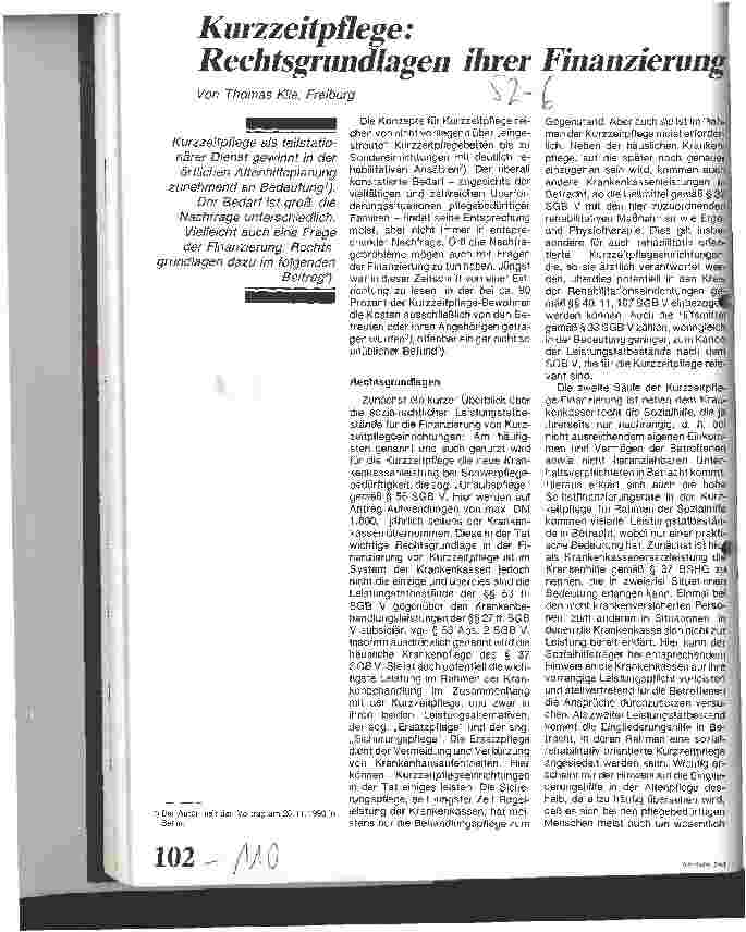 Vorschauseite 1: Kurzzeitpflege - Rechtgrundlagen ihrer Finanzierung
