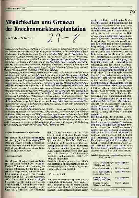 Vorschauseite 1: Möglichkeiten und Grenzen der Knochenmarktransplantation