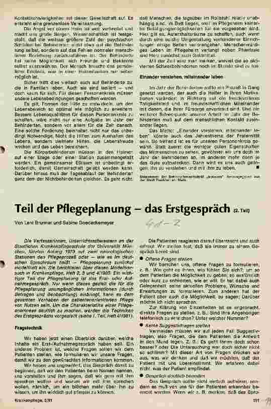 Vorschauseite 1: Teil der Pflegeplanung - das Erstgespräch Teil 2