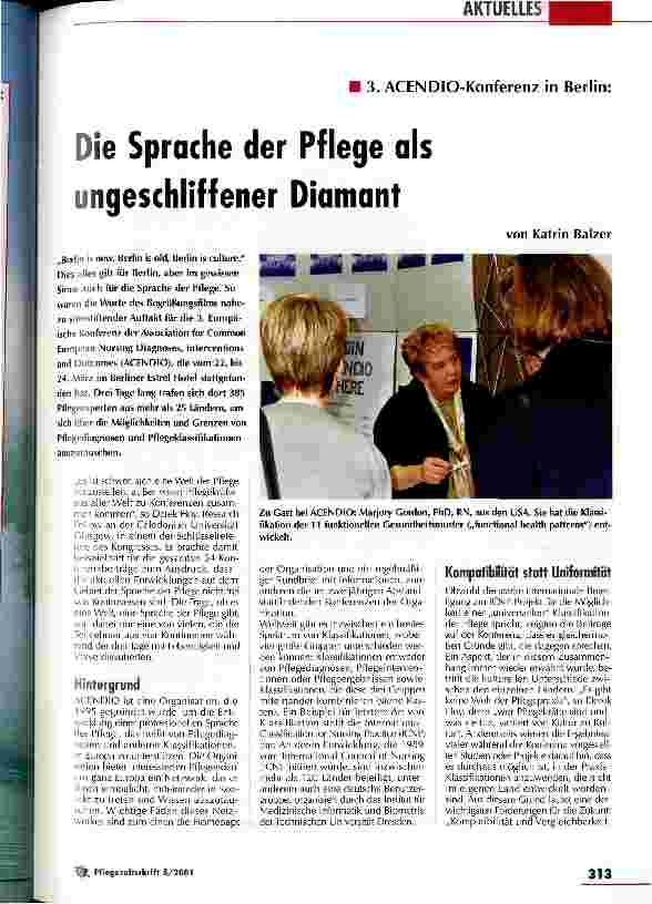 Vorschauseite 1: Die Sprache der Pflege als ungeschliffener Diamant 3. ACENDIO-Konferenz in Berlin