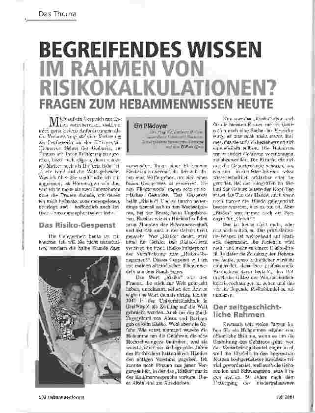Vorschauseite 1: BEGREIFENDES WISSENIM RAHMEN VON RISIKOKALKULATIONEN? FRAGEN ZUM HEBAMMENWISSEN HEUTE