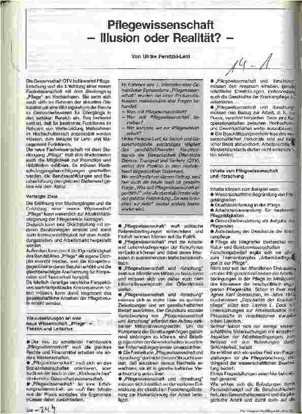 Vorschauseite 1: Pflegewissenschaft - Illusion oder Realität?