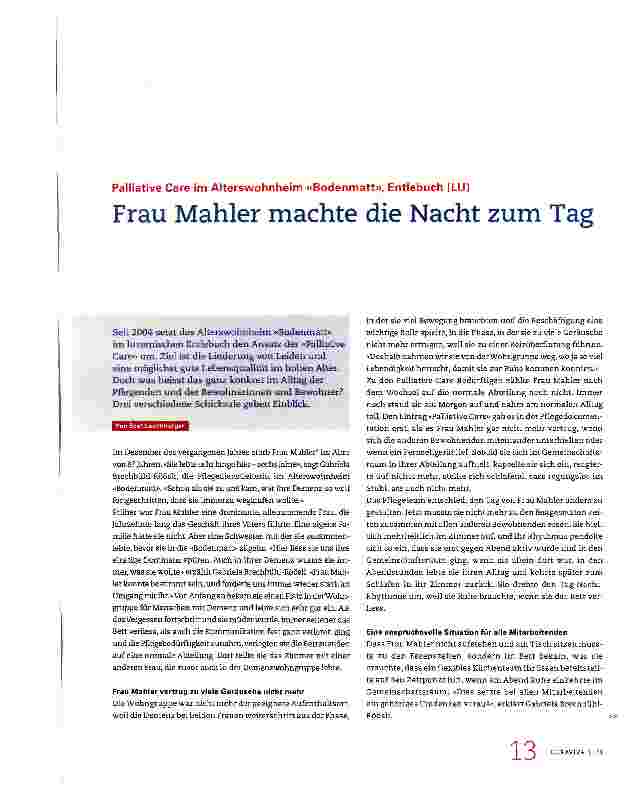 Vorschauseite 1: Frau Mahler machte die Nacht zum Tag