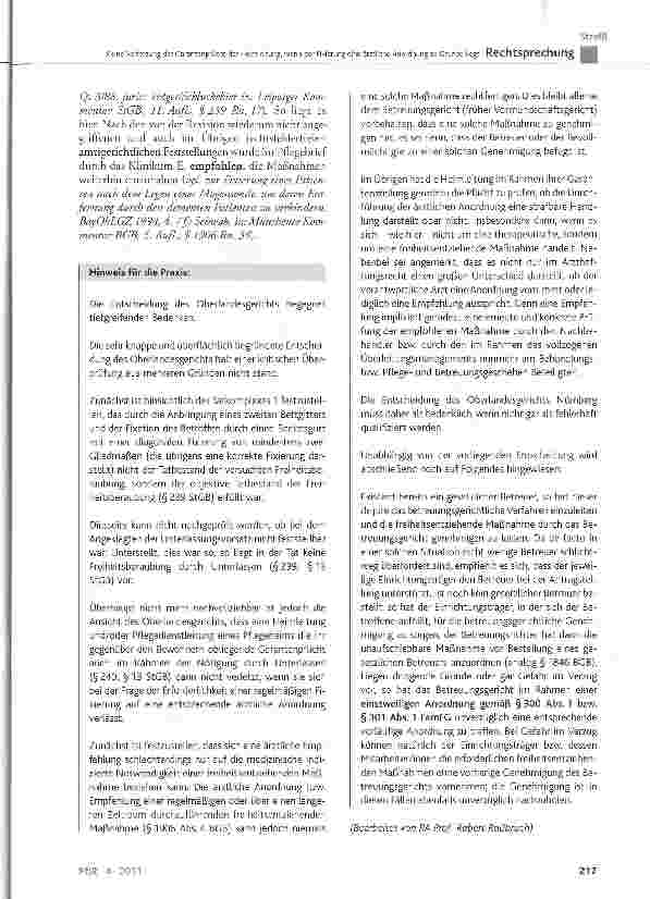 Vorschauseite 3: Keine Verletzung der Garantenpflicht der Heimleitung, wenn der Fixierung eine ärztliche Anordnung zu Grunde liegt