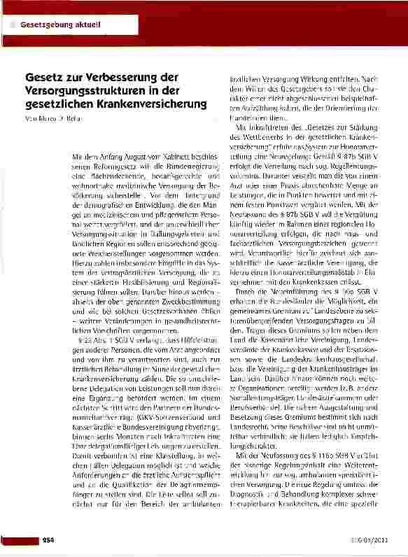 Vorschauseite 1: Gesetz zur Verbesserung der Versorgungsstrukturen in der gesetzlichen Krankenversicherung