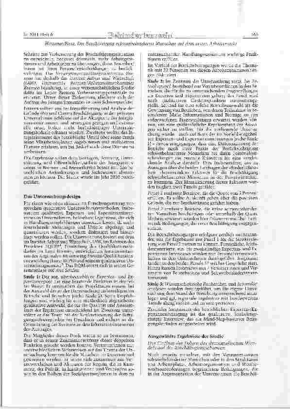 Vorschauseite 2: Die Beschäftigung schwerbehinderter Menschen auf dem ersten Arbeitsmarkt: Einstellunesgründe und Einstellungshemmnisse - Akzeptanz der Instrumente zur Integration.