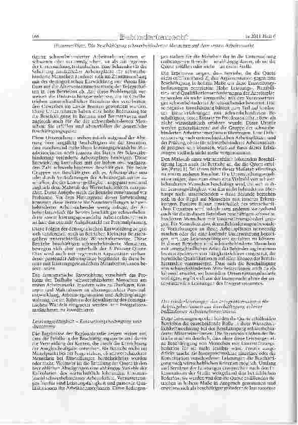Vorschauseite 3: Die Beschäftigung schwerbehinderter Menschen auf dem ersten Arbeitsmarkt: Einstellunesgründe und Einstellungshemmnisse - Akzeptanz der Instrumente zur Integration.
