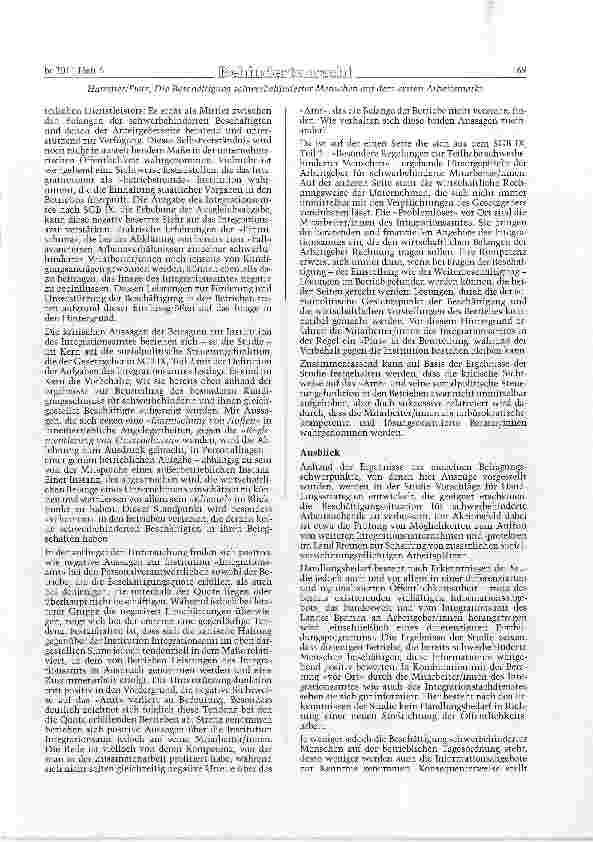 Vorschauseite 6: Die Beschäftigung schwerbehinderter Menschen auf dem ersten Arbeitsmarkt: Einstellunesgründe und Einstellungshemmnisse - Akzeptanz der Instrumente zur Integration.