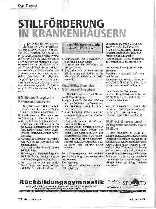 Vorschauseite 1: STILLFÖRDERUNG IN KRANKENHÄUSERN