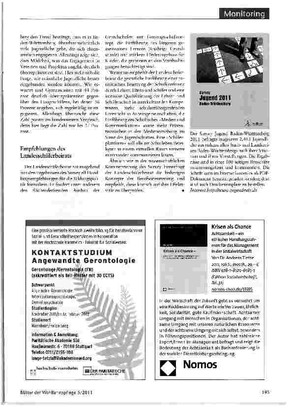 Vorschauseite 3: Verbindung halten ohne Eingebundenheit Der Survey Jugend 2011 Baden-Württemberg kommt zu überraschenden Ergebnissen