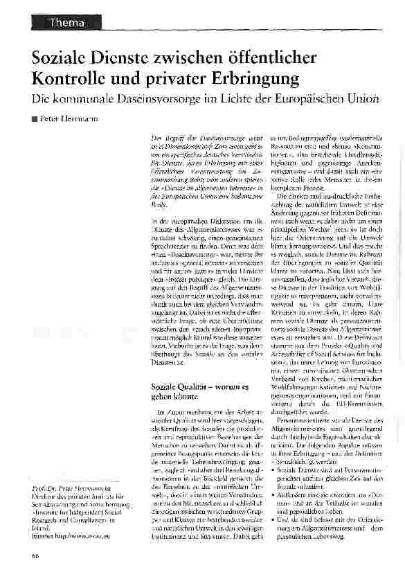 Vorschauseite 1: Soziale Dienste zwischen öffentlicher Kontrolle und privater ErbringungDie kommunale Daseinsvorsorge im Lichte der Europäischen Union