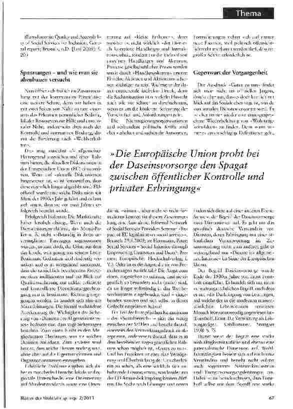 Vorschauseite 2: Soziale Dienste zwischen öffentlicher Kontrolle und privater ErbringungDie kommunale Daseinsvorsorge im Lichte der Europäischen Union