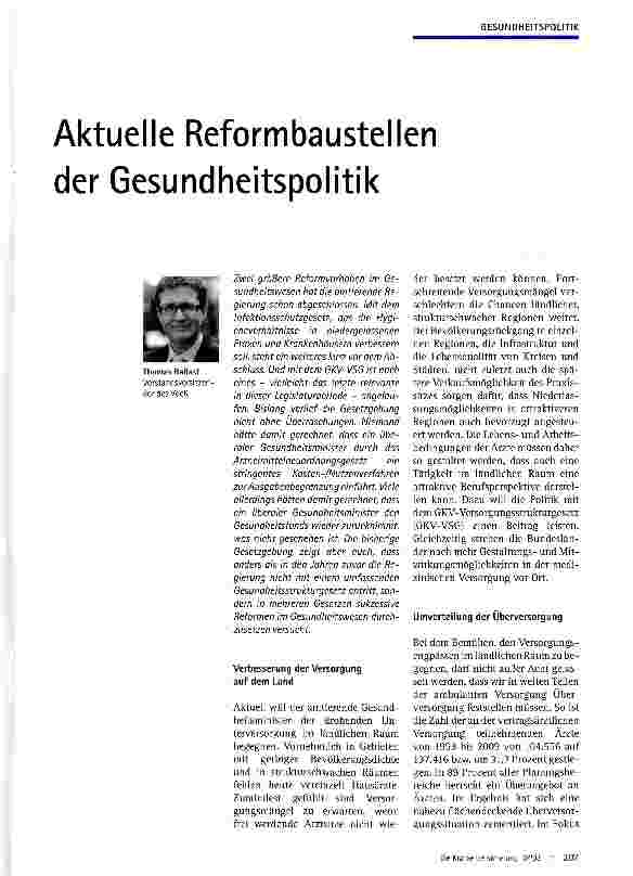 Vorschauseite 1: Aktuelle Reformbaustellen der Gesundheitspolitik
